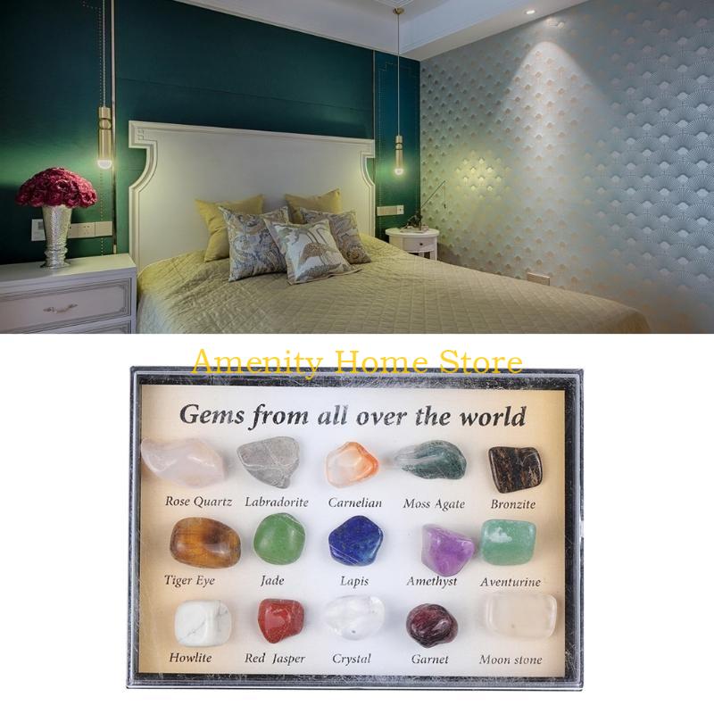 F26C 15 Pieces Set Multi Colors Rock Collection Mixed Natural Mineral Ore Specimens with Box Jewelry Sets