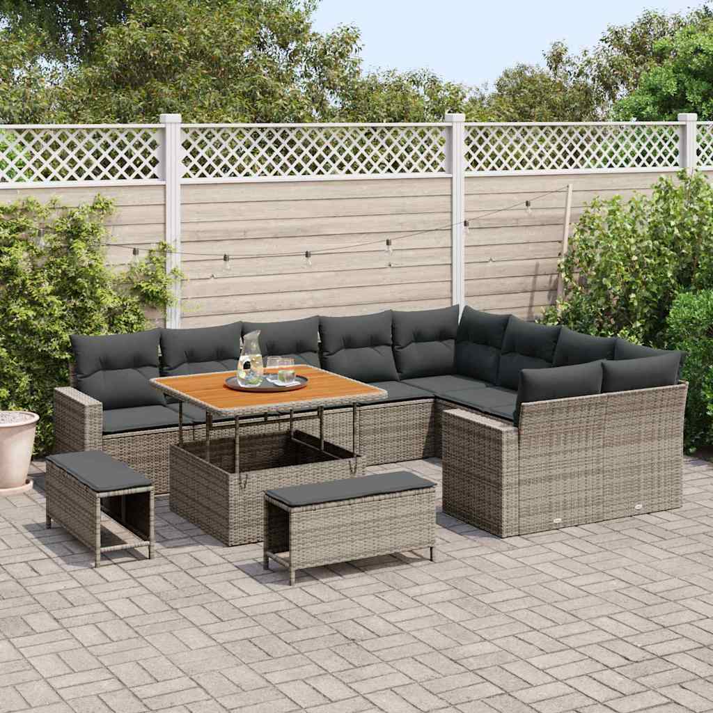 Garden Sofa Set 12 pcs Grey Poly Rattan