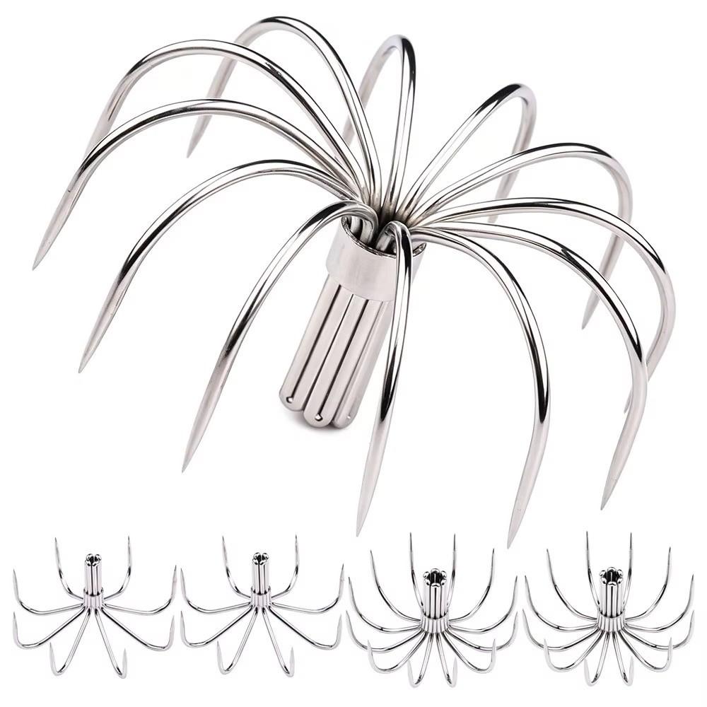 10pcs Pack Stainless Steel Squid Fishing Hooks 12 Claws Umbrella Needle Hooks Saltwater Fishing