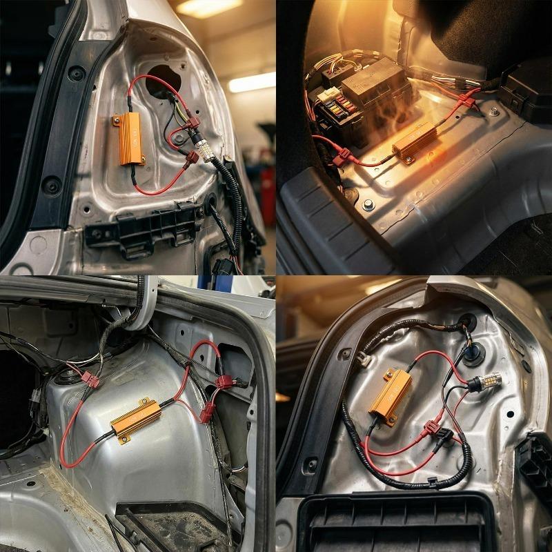 1 комплект светодиодный резистор заднего фонаря автомобиля с 4 Т-образными коннекторами, резистор мощностью 50 Вт, декодер-резистор для аксессуаров ламп указателей поворота автомобиля