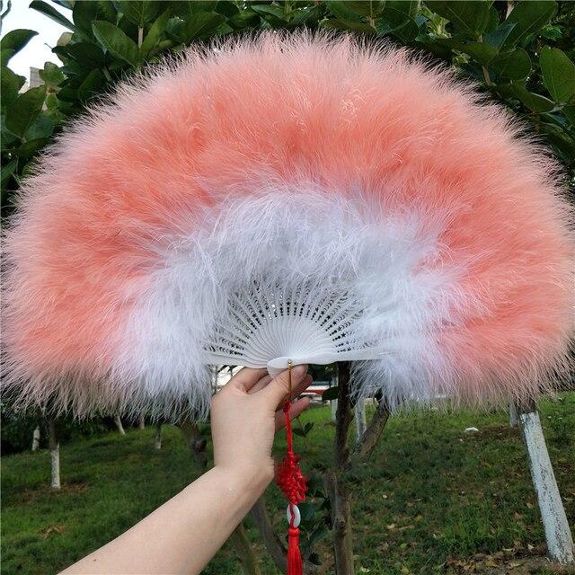 Складной веер с перьями Лолиты, японская милая фея, темно-готический придворный танец, ручной веер, художественный ремесленный подарок, украшение для свадебной вечеринки