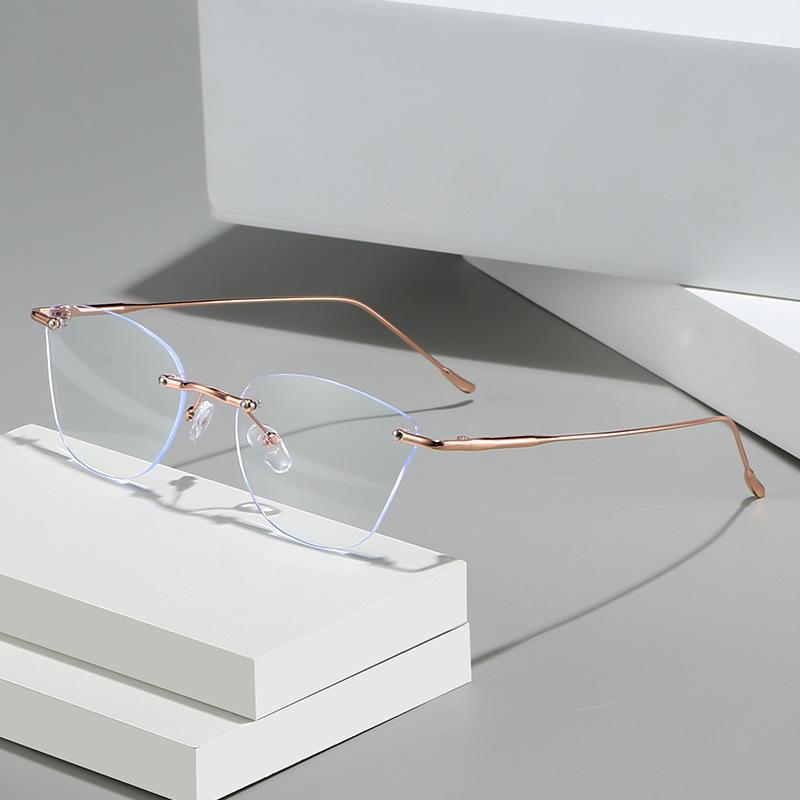 New Fashionable Frameless Cutting Edge Women'S Myopia Glasses Ultra Light Neutral Elegant Luxury Anti Blue Light Glasses