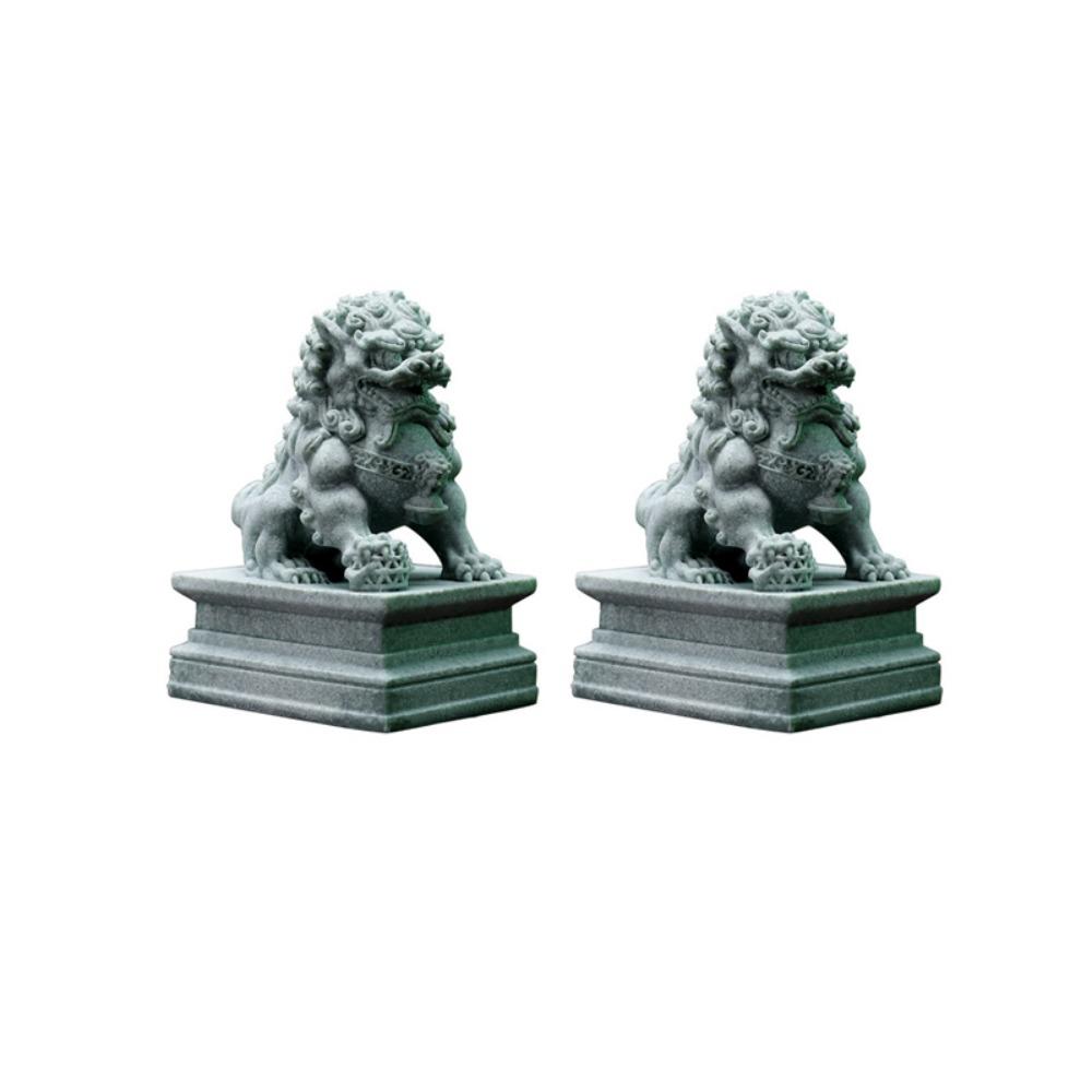 2Pcs Traditional Craft Awakening Lion Statue Sandstone Feng Shui Figurine Landscape Decoration