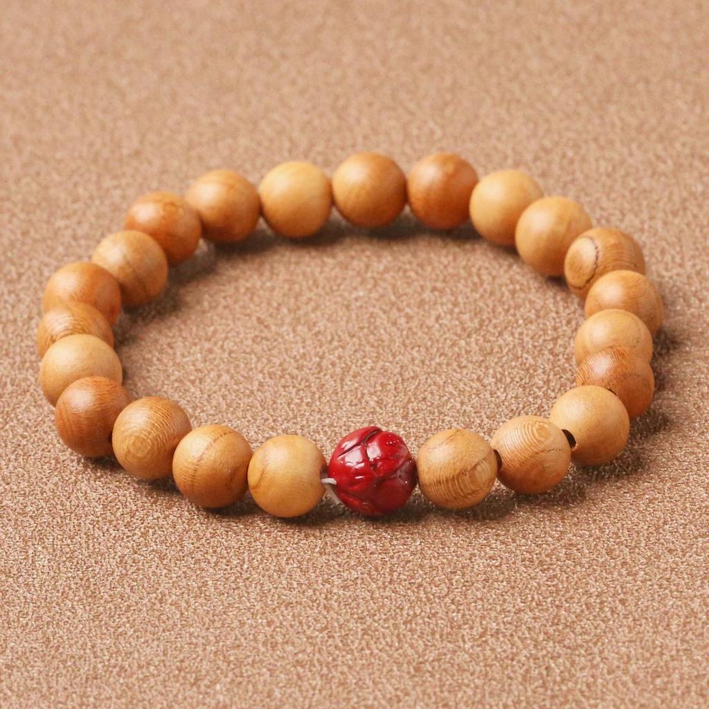 Peach Wood Buddhist Bead Bracelet: Men's and Women's Amulet with Cinnabar Rosary Beads