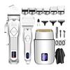 Мужской комплект машинки для стрижки волос 3 в 1, беспроводной набор для стрижки, электробритва, триммер для бороды, лезвия из нержавеющей стали, ЖК-дисплей, USB-кабели для зарядки, бритва