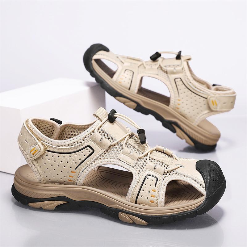 Anti-collision Toe Men's Sandals Cowhide Leather Male Summer Shoes Outdoor Beach Shoes Wear-resistant Outdoor Sneakers Sandals