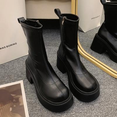 Женские ботильоны на платформе и высоком каблуке, массивные кожаные туфли 2024 года, модные повседневные туфли-лодочки для вечеринок в готическом стиле, модные туфли-лодочки Chelsea Botas Mujer