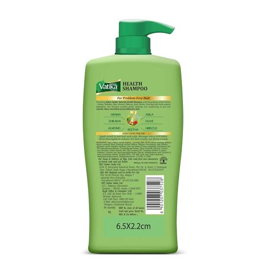 Dabur Шампунь Vatika Health - 1 л | С 7 натуральными ингредиентами | Для гладких, блестящих и напитанных волос | Восстанавливает поврежденные волосы, контролирует пушистость