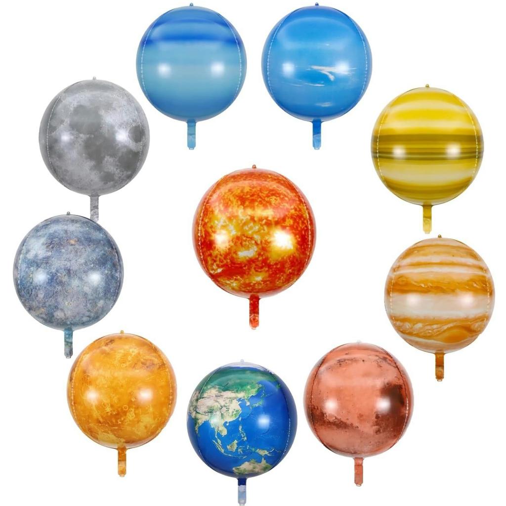 10pcs 22inch Solar System Balloon, 3D Helium Foil Planet Balloon, Moon Balloon, Earth Balloon, Sun Balloon, Mercury, Mars