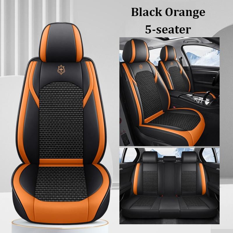 Премиальные 5-местные чехлы на сиденья автомобиля из ПУ-кожи и ткани «Ледяной шелк», полное покрытие, раздельные подголовники, нескользящие, прочные, универсальные, подходят для 95% автомобилей