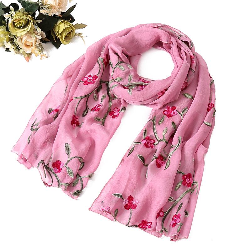 Spring And Summer New Flower Embroidery Ten Mile Peach Blossom Scarf Versatile Beach Towel Sunscreen Shawl Scarf For Women