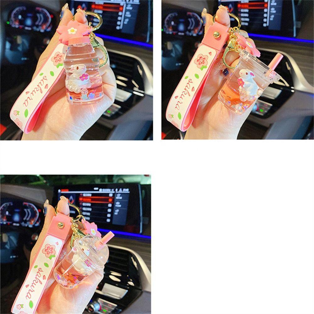 Подвеска-брелок в виде бутылки с жидким песком, брелок в виде кролика и чашки молочного чая боба, кольцо для ключей
