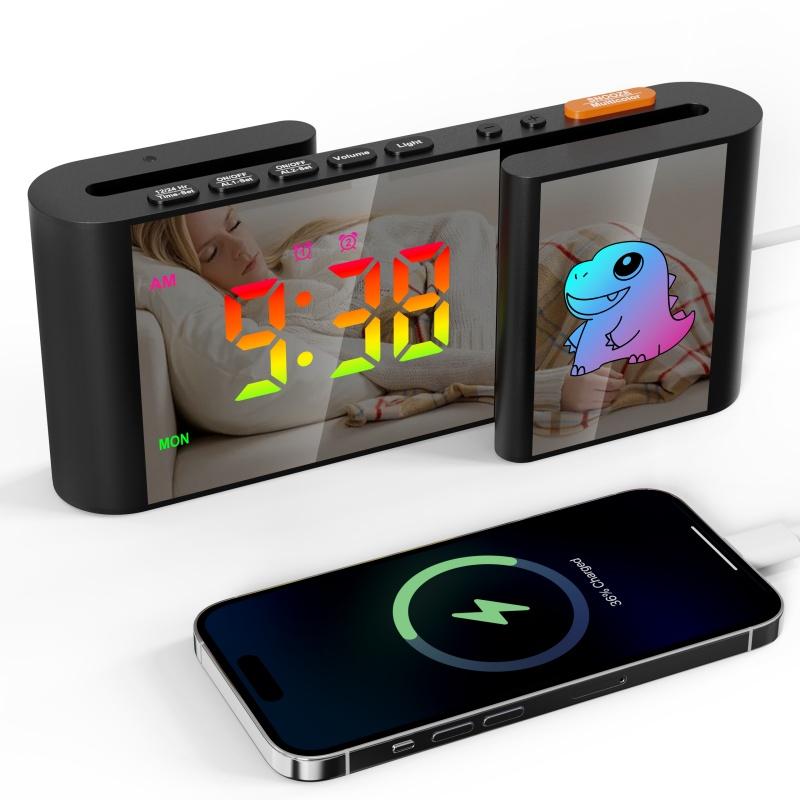 Цифровой будильник RGB с мультяшной красочной подсветкой, 2 будильника, 5 уровней громкости, 12/24-часовой выходной порт USB, функция повтора сигнала, светодиодные настольные часы