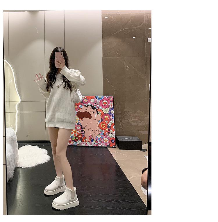 Трендовые утепленные ботинки на толстой подошве с эластичной лентой и нескользящей подошвой