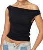Women's Off Shoulder Sleeveless Crop Top, Y2K Trendy Going Out Tank Shirt, Asymmetrical Neckline & Ruched Detail