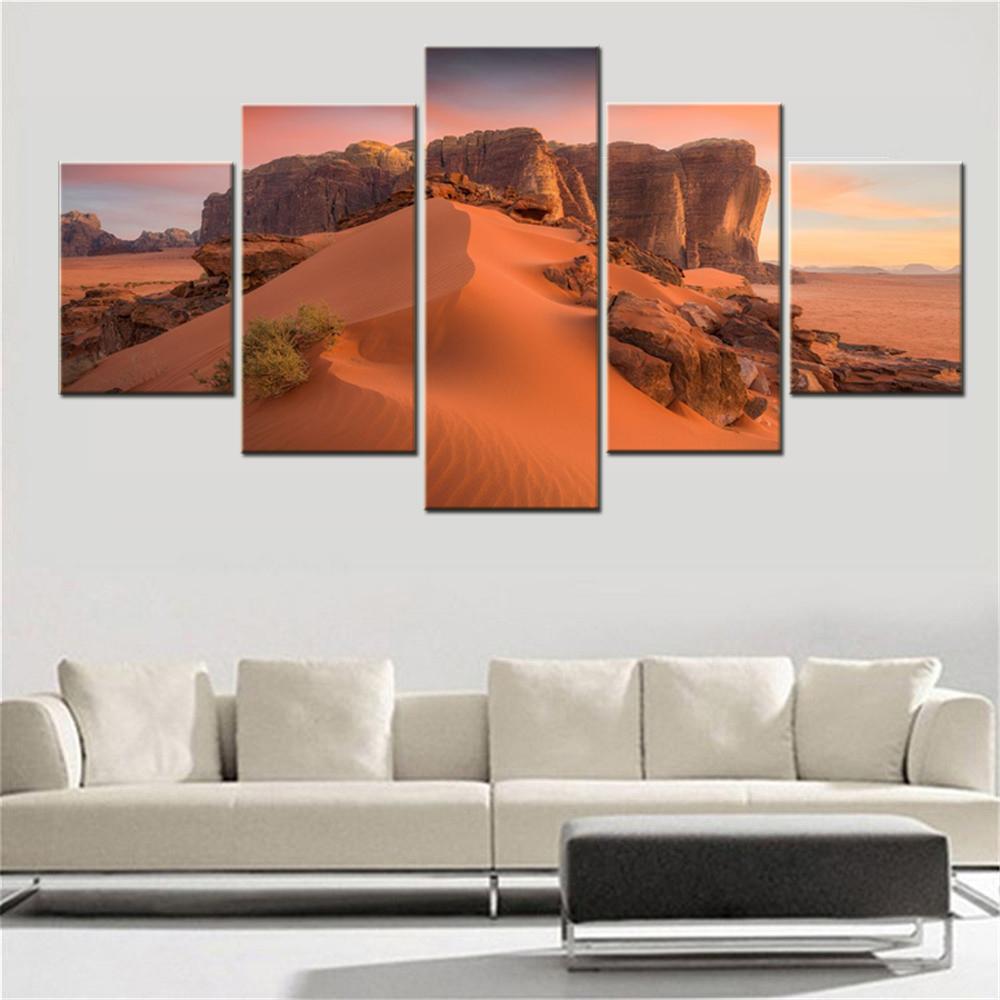 5 Pieces Landscape Canvas Wall Arts Poster Painting Nature Wadi Rum Valley of the Moon Wallpaper Home Decor Picture Printing Art