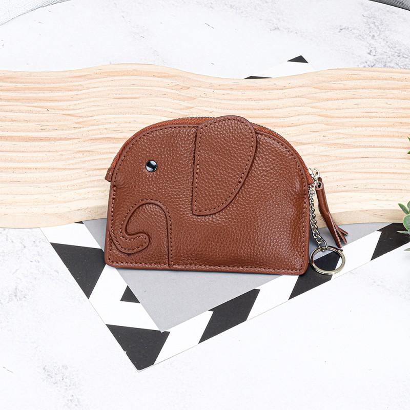 First-layer Cowhide Women's Change Purse Japanese Elephant Creative Tassel Zipper Bag Genuine Leather Key Coin