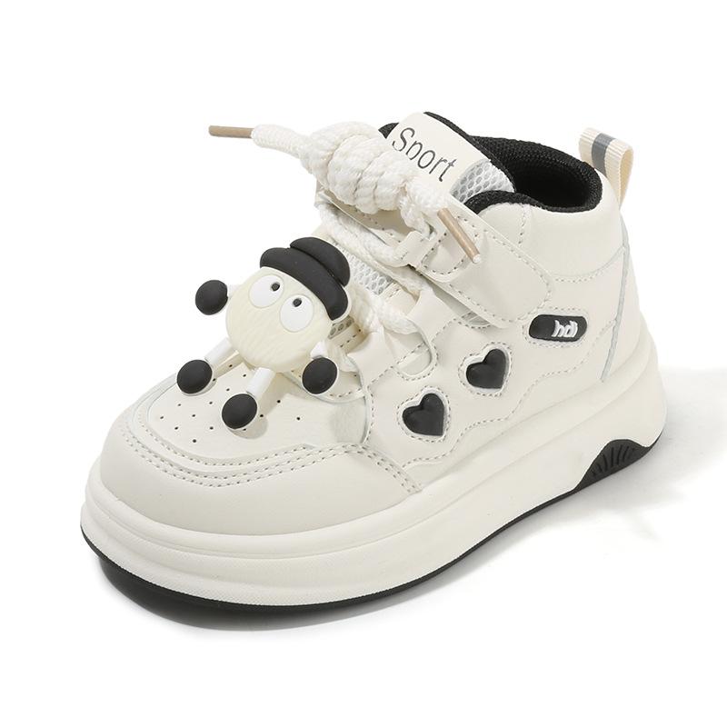 Детская спортивная обувь 2025 весна и осень для девочек маленькие белые туфли мультяшные высокие кеды для мальчиков повседневная обувь на доске мягкая подошва детская обувь