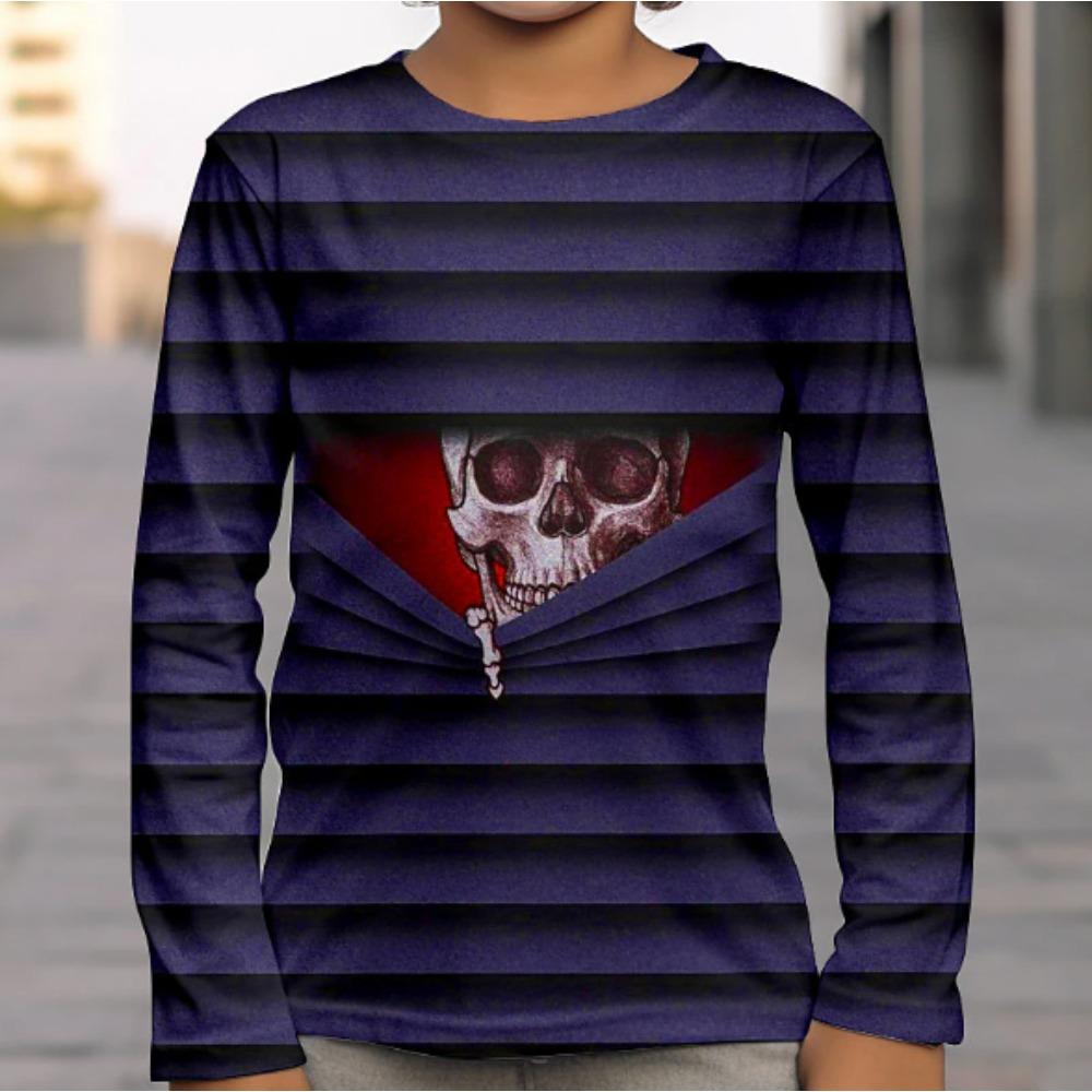 Kids Crew Neck Long Sleeve T‑Shirt, Halloween Funny 3D Print Casual Loose Halloween Party Daily Wear Tops for Children