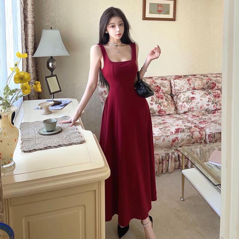 Женское французское платье высокого класса с U-образным вырезом и тонкой талией