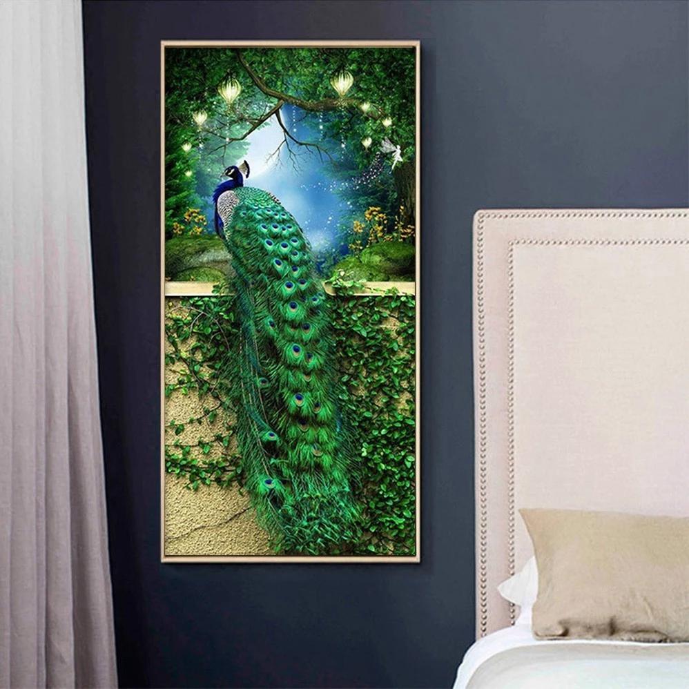 HUACAN Diamond Mosaic Animals Picture Of Rhinestone Full Drill Round DIY Embroidery Diamond Painting Peacock