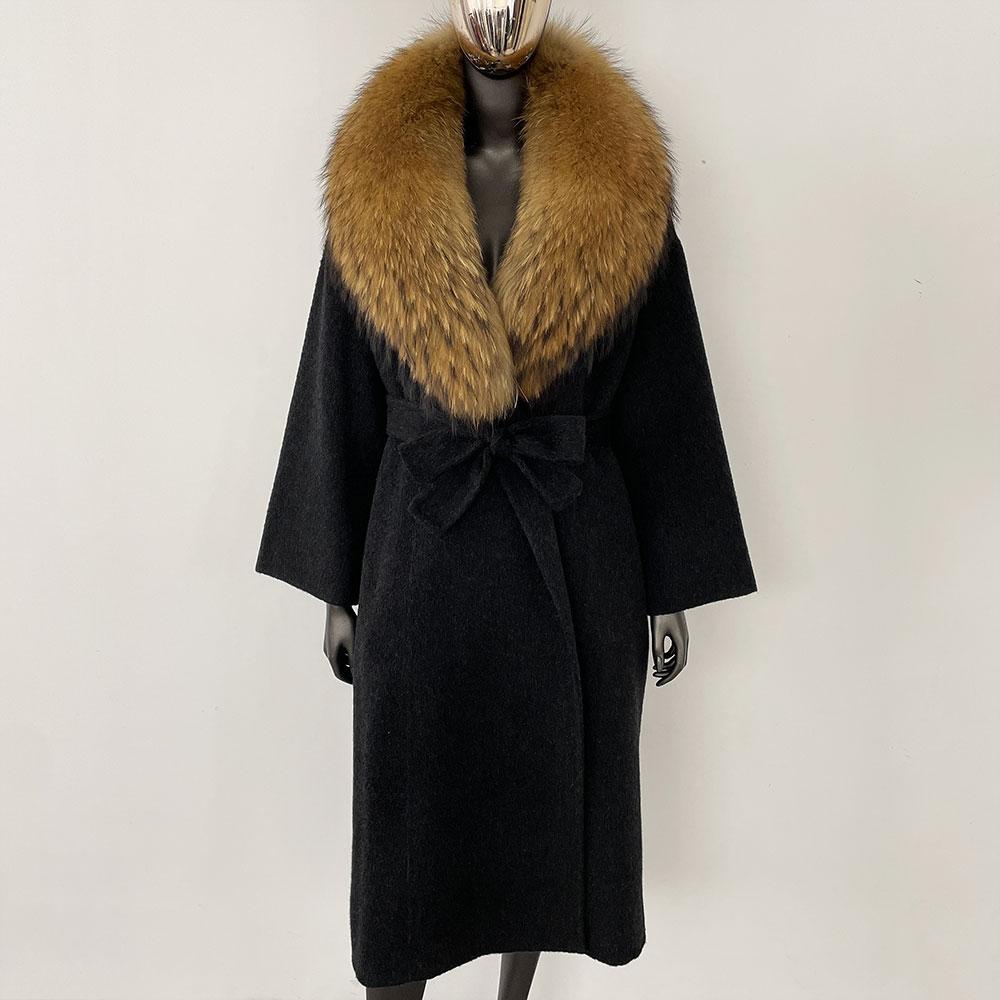 OFTBUY Натуральная шуба 2024 года, женская верхняя одежда больших размеров, зимняя женская куртка с воротником из натурального меха лисы и капюшоном, пальто из кашемировой шерсти