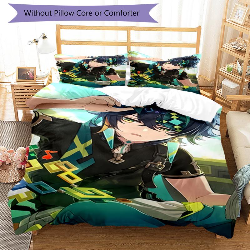 3pcs Genshin Impact Kinich1 Design Cover Set - HD Printed Bedding with 1 Cover and 2 Pillowcases - Perfect for Home and Dorm Decor