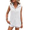 Summer Women Solid Color Lapel Sleeveless Button Blouse Shirt Top