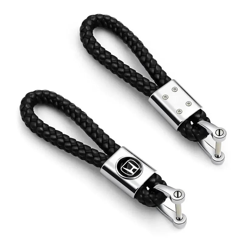 FIT Car New Honda Metal+Braided Car Key Chain Key Ring Key Lanyard Car Emblem For Honda Civic Mugen Accord Odyssey JAZZ CRV Fit