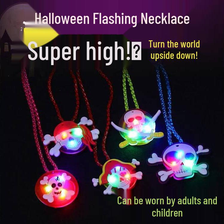 Glowing Christmas Necklace and Halloween Brooch Set with Flashing Watch and Ring