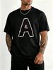 Unisex Red Crew Neck Tee Letter A Outline Graphic Print Oversized Short Sleeve Unisexs Summer Streetwear Casual Daily Basic Wear Top