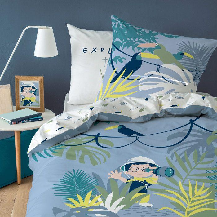 Parure de lit enfant 100% coton - MATT & ROSE - EXPLORATEUR - Gris - 140x200+63x63cm