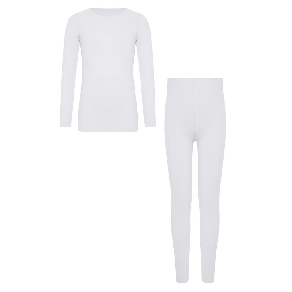 Versatile Kids Thermal Base Layer Set Round Neck Top & Elastic Waist Leggings – Ideal for Dance, Skating & Cold Weather