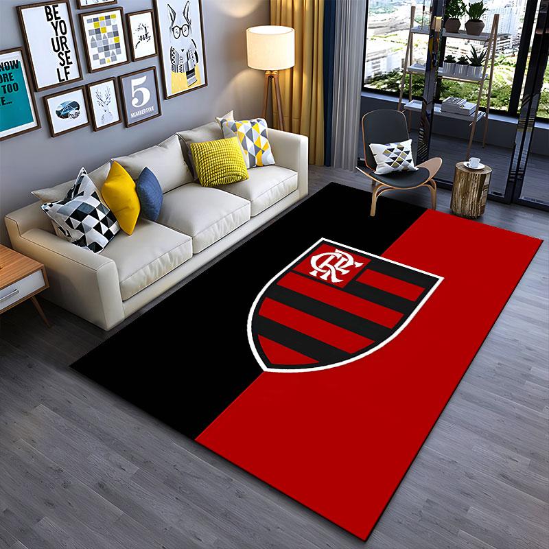 Red Black Striped Shield Logo suitable as a non-slip mat for the living room or bedroom sofa