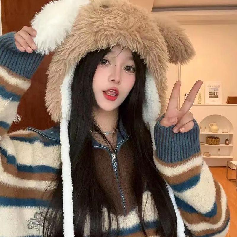 1Pc Soft Rabbit Ear Hat Plush Thicken Protection Cartoon Puppy