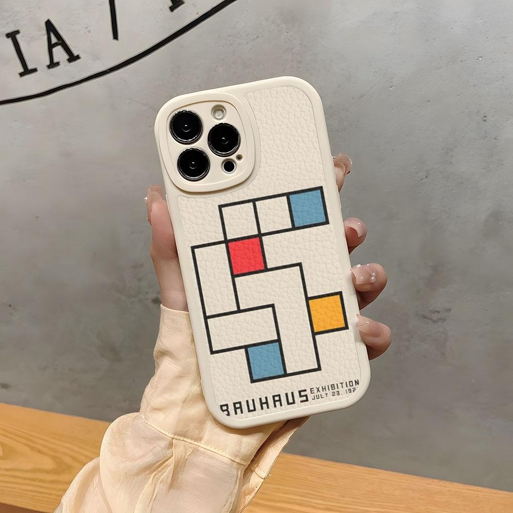 Геометрический арт-кейс в стиле Баухаус для iPhone 15 Pro Max 16 Plus 14 Pro 11 13 12 Mini X Xr Xs 7 8 Se Чехол из кожи ягненка
