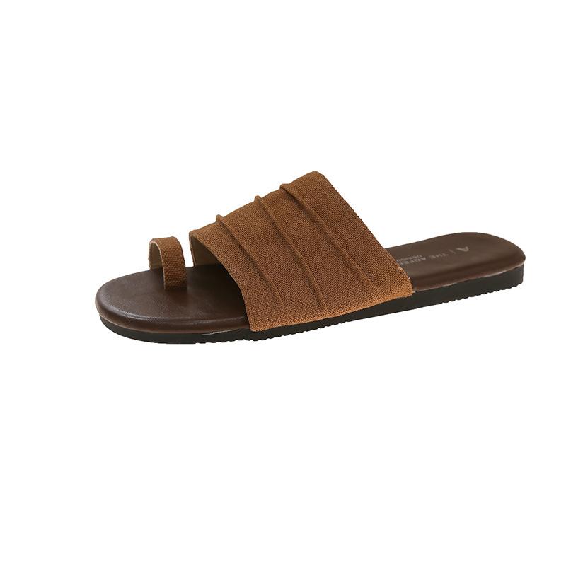 Набор тапочек с открытым носком женские 2025 новые летние на плоской подошве повседневные универсальные пляжные туфли для улицы плиссированные тапочки на одном ремешке