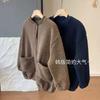 Autumn Winter Solid Casual Fashion Lamb Fleece Coat Women Round Neck Vintage Jacket Cardigan Outwear Top
