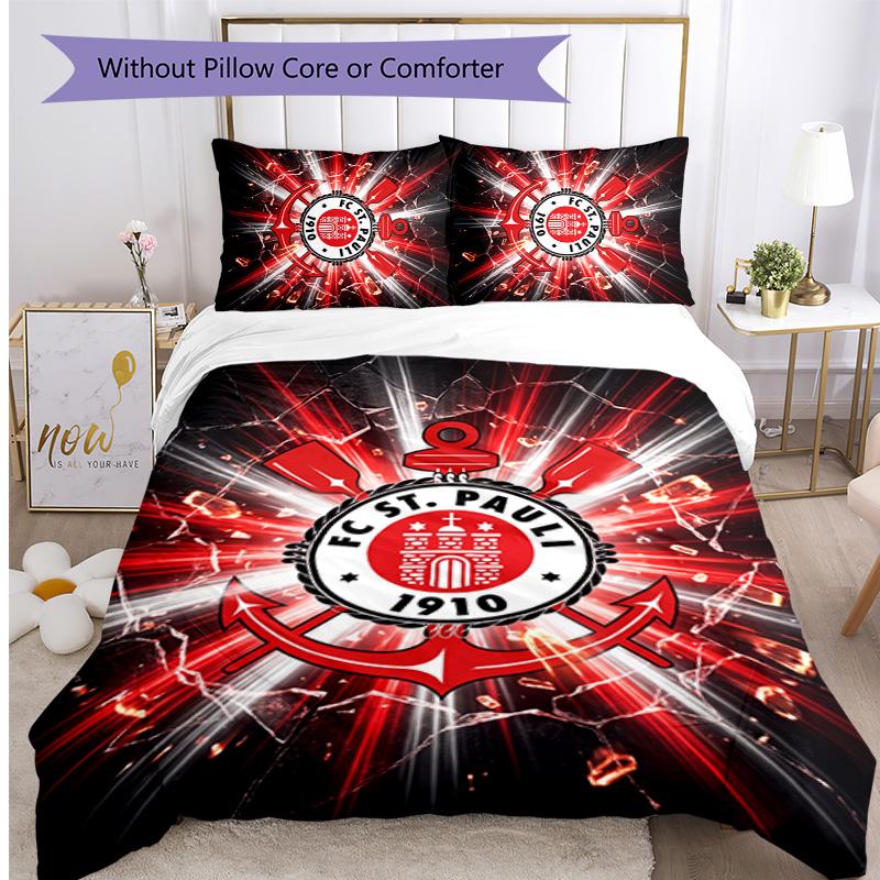 FC St. Pauli Football Printed 3 Pieces Bedding Set, Comfortable Skin Friendly Bedroom Duvet Cover Set