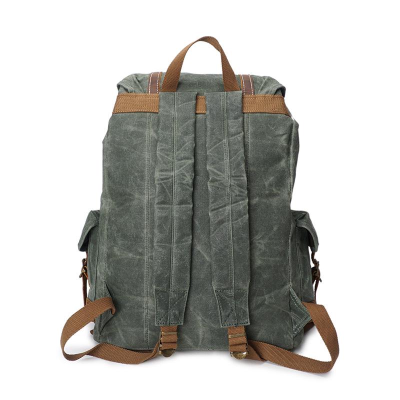 Vintage Waterproof Waxed Canvas Men's Backpack Women Rucksack Genuine Leather Backpack Bagpack large knapsack teenage School Bag