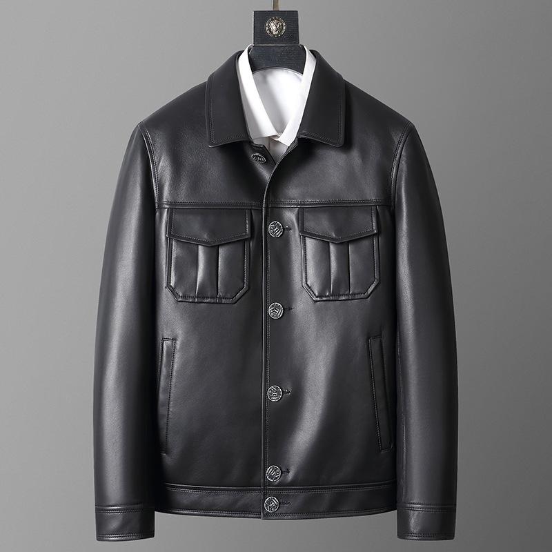 Весенняя и осенняя куртка из натуральной кожи, мужская куртка из овчины с лацканами, рабочая куртка для поездок на работу, молодежная кожаная куртка для мотоциклистов