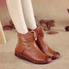 Genuine Leather Soft Sole Short Boots Women Retro Solid Color Warm Comfortable Cotton Shoes