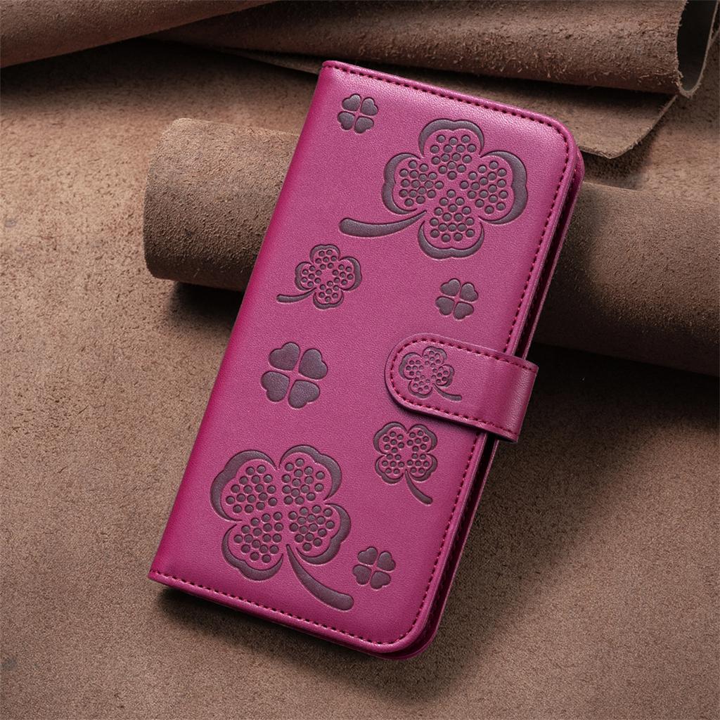 For Samsung Galaxy S10,S20,S21,S22,S23,A34,A15,A41,A50,A70...Lucky Grass Four Leaf Clover Pattern PU Leather Flip Stand Wallet Phone Case Cover