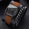 2 шт./набор Мужские подарочные часы Простые Модные Квадратный циферблат с делениями Трендовые Красивые Кварцевые часы + Браслет ( Коробка в комплект не входит)