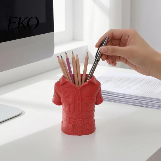 Creative Stationery Holder 3D Printed Shirt-Shaped Pen Holder, Red Workwear Desk Organizer for Pencils Markers Business Style Scissors, Compact