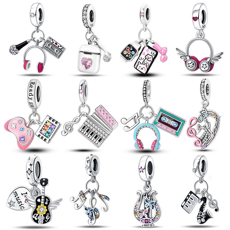 Медные Наушники Ноты Гитарный Шарм Бусины Подходят для Оригинальных DIY Браслетов Pandach Юбилей Подарок на День Рождения Изысканные Ювелирные Изделия