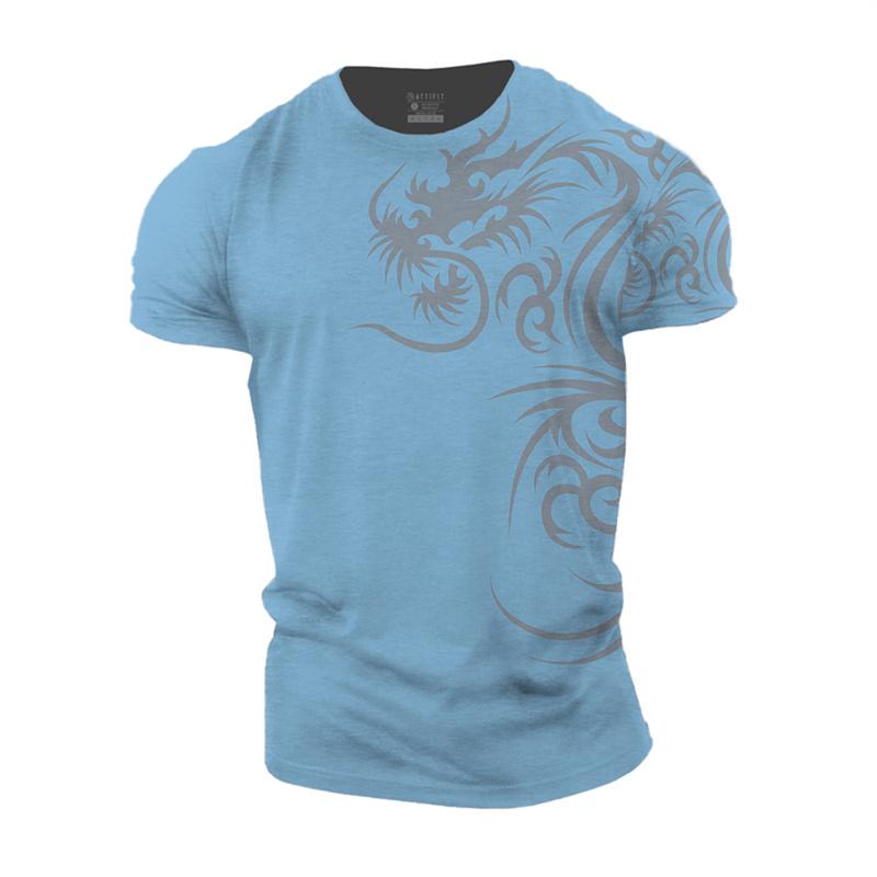 Vintage Men's T-Shirt 3D Print Dragon Pattern T Shirt Casual Short-Sleeved Top Summer Breathable Fitness Apparel Men Clothing