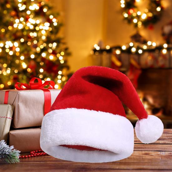 Унисекс Рождественская шапка Санты, очень большая и толстая новогодняя шапочка для вечеринки, контрастный цвет, эластичный толстый плюшевый декор, Санта-Клаус, косплей, взрослый праздничный головной убор