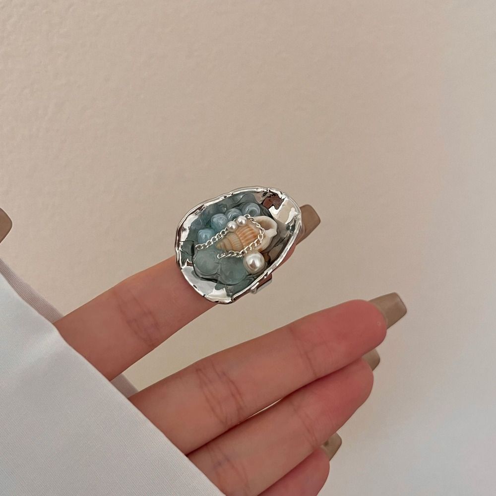 Преувеличенные женские кольца с разрезом, имитация жемчуга, аксессуары в океанском стиле, кольцо с ракушкой, лето