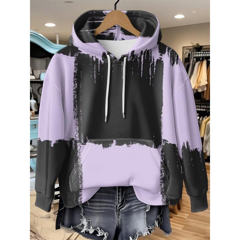 Womens Oversized Hooded Long Sleeve Sweatshirt With Floral Plaid Print Comfortable Breathable Casual Top